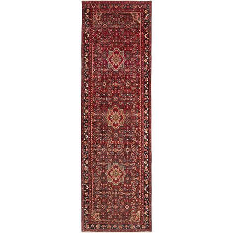 Tapis d'orient 116 x 392 cm, motif oriental, bordeaux, beige et bleu, en laine nouée à la main, fabrication artisanale (1/5)