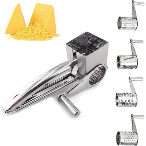 Râpe à fromage rotative multifonctionnelle 4 en 1 en acier inoxydable, affûtée à la main. (1/5)