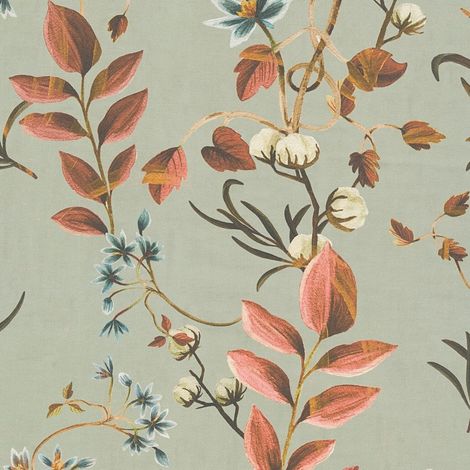 Blumen Tapete Profhome 782122 heißgeprägte Vliestapete glatt mit floralen Ornamenten matt oliv oliv-grau blau rot-braun 5,33 m2