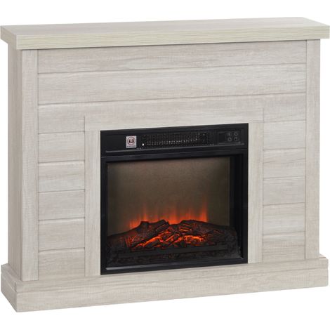 Camino Elettrico da Pavimento 1800W Effetto Fiamma e Telecomando 96,5x22x81,7 cm Grigio Chiaro (1/5)