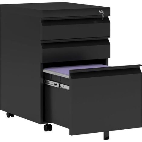 Armoire de bureau 3 tiroirs mobile en métal, système anti-basculement, compatible formats A4, lettre et juridique, couleur noire (1/5)
