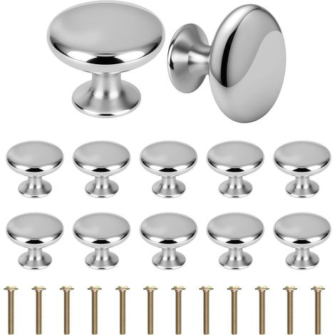 Lot de 12 Bouton de meuble, Rond Poignée de tiroir 30mm, Alliage de zinc Argent, Pour placard Armoire Cuisine
