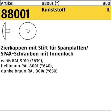 Zierkappe R 88001 Stift 2,5x 15 Ku. hellbraun 1000 Stück (1/2)