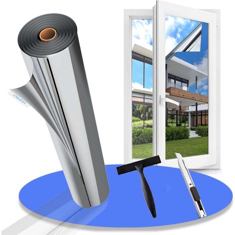 Película para Ventanas con Espejo Película para Ventanas Anti-Mira Película Adhesiva Efecto Espejo unidireccional para Ventanas de Privacidad Ventana Anti-Calor Anti-UV Proteger del Sol, Plata 44.5x20 (1/5)