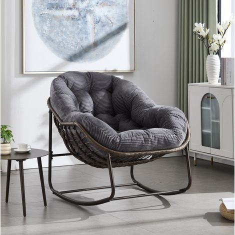 Sillón balancín de exterior en ratán sintético con cojín, 78 x 106 x 90 cm, gris, REDOM (1/5)