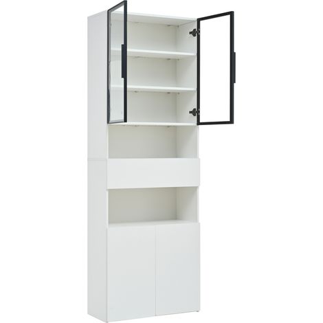 Vitrine haute blanche 70 x 30 x 200 cm avec portes vitrées, tiroir, rangement et LED (1/5)