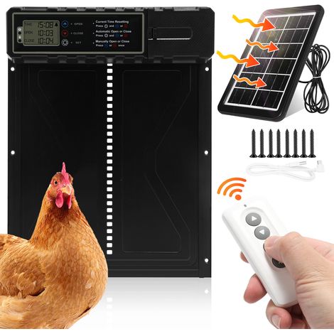 TolleTour Automatische Hühnertür mit Solar und Fernbedienung, Timer, LCD-Anzeige, Einklemmschutz, 2000mAh Akku & USB-Ladung (1/5)