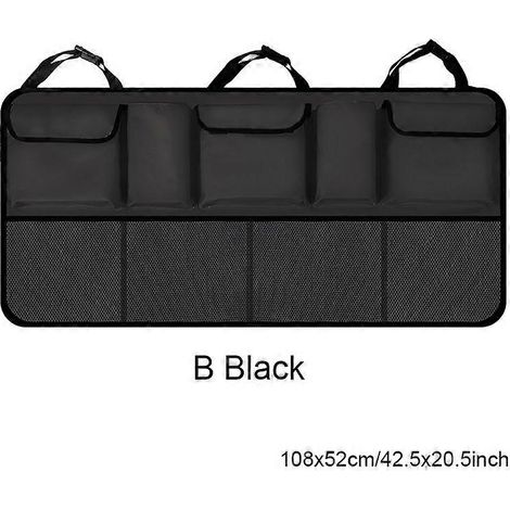 Organisateur de coffre de voiture grand format pour SUV et monospaces, organisateur universel pour siège arrière, sac de rangement pour dossier de siège (B Noir)