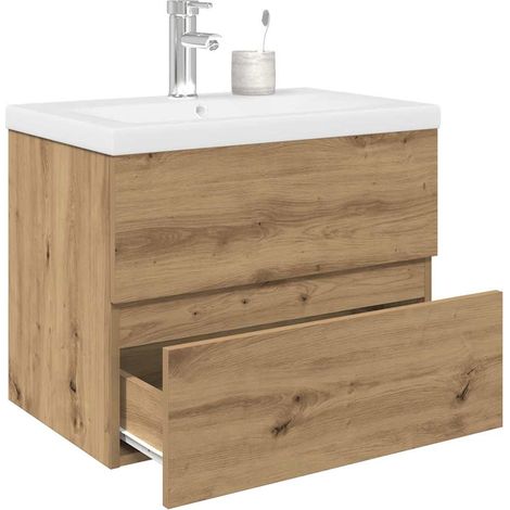 Waschbeckenunterschrank mit Einbaubecken und Wasserhahn