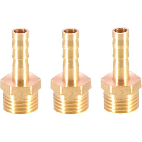 Lot de 3 raccords de tuyau cannelés en laiton 6 mm vers 6,35 mm mâle BSP fileté adaptateur de tuyau (1/4)