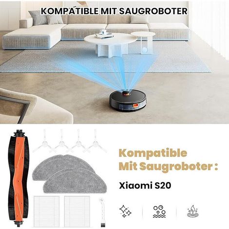 FOREHILL 10-teiliges Zubehörset für den Xiaomi S20 Saugroboter: 1 Hauptbürste, 2 Reinigungspads, 2 HEPA-Filter, 4 Seitenbürsten, 1 Reinigungswerkzeug (1/5)