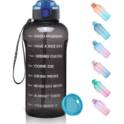 Trinkflasche 1.5L mit Zeitmarkierung und Fruchtfilter, BPA Frei Tritan, Auslaufsicher, Schwarz (1/5)