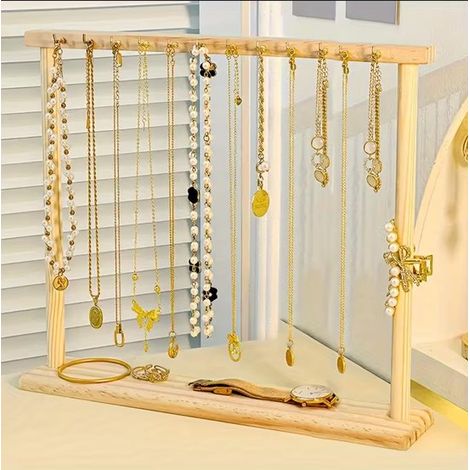 Présentoir bijoux en bois – 12 crochets – Blanc – Rangement et décoration pour colliers et bracelets (1/5)