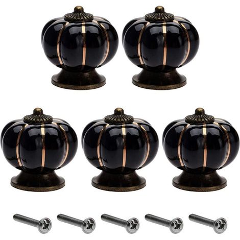 [NEVER USED] Pack of 5 vintage ceramic black furniture knobs for drawers with screws (1/4)