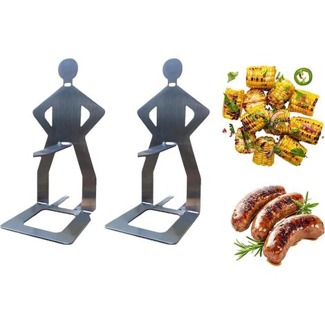 Set mit 2 originalen Hot-Dog-Grillhaltern aus Edelstahl – wiederverwendbare Grillroste in Form eines kleinen Männchens, ideal zum Grillen, Campen und mehr