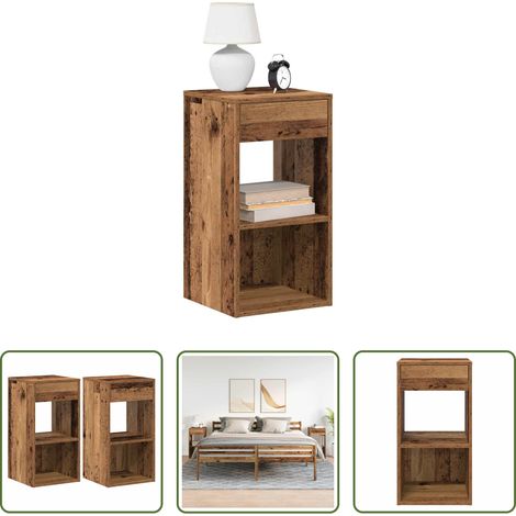 Nachtkommode -  Nachttische mit Schubladen 2 Stk. Altholz-Optik 35x34x66,5 cm (1/5)