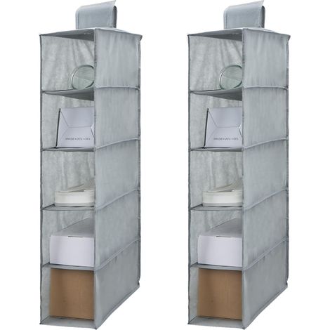 2-teiliges Hängeregal, Kompaktaufbewahrung mit 5 Fächern, Kleiderschrank-Organizer, faltbares Hängeregal für Kleiderschrank, Garderobe, Kleiderständer, Hängeorganizer (Grau) (1/5)