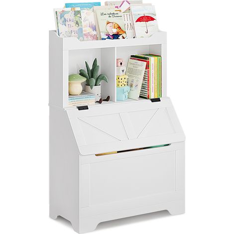 Bibliothèque Enfant et Coffre à Jouets, Meuble de Rangement, 79x40x121 cm, Blanc (1/5)