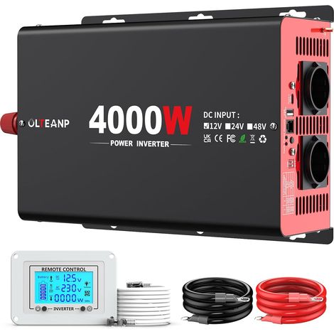 Onduleur 12V DC à 230V 4000W Onduleur De Voiture AC avec 2 Sorties AC, Port De Type C De 30W, Port USB 3.1A, Télécommande sur l'Écran LCD, Convertisseur d'alimentation pour Camions, Maison (1/5)