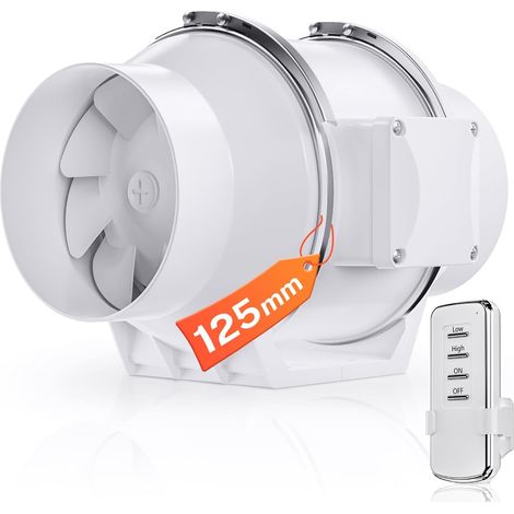 125mm Ventilateur de Conduit 330m³/h Télécommande 2 Vitesse  Commande à distance Grand Débit. Ventile, évacue Humidité et Fumée pour Garage, Tente de Culture, Imprimante 3D (1/5)