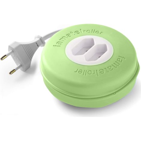 Famatel Prolongador eléctrico - Enrollable con 2 Tomas, Verde (1/5)
