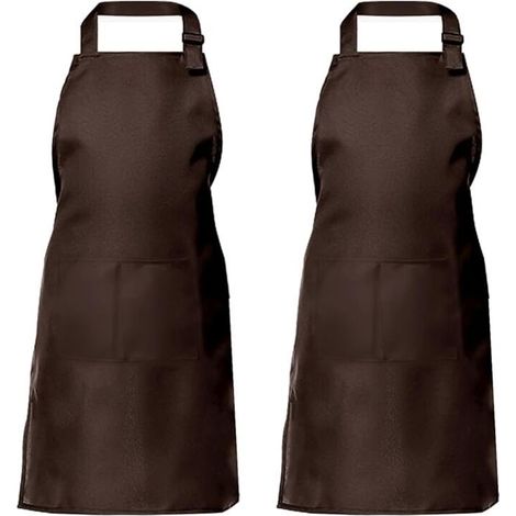 Tablier de cuisine deux pièces pour hommes et femmes, tablier de ménage porte-outils avec 2 poches pour griller, couleur café (1/4)
