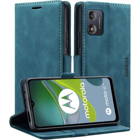 Funda para Motorola Moto E13 4G, cartera vintage Erbord con solapa, azul. (1/5)
