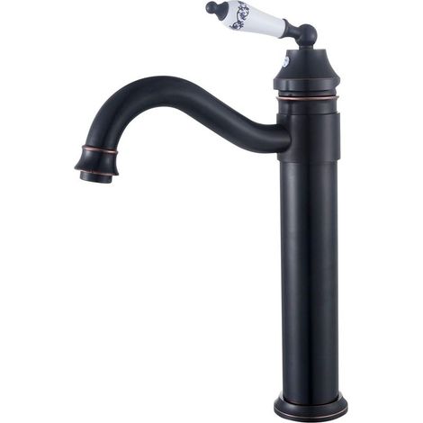 1 Waschtischarmatur – Badezimmerarmatur – Retro-Design, schwarzes Messing – 360° schwenkbar – Keramikventil – Für Badezimmer – Schwarz – 35 x 15 cm (1/5)