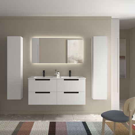 Mueble de Baño LENI 120cm Blanco Mate 4 cajones Lavabo 2 pozas Porcelana (1/5)