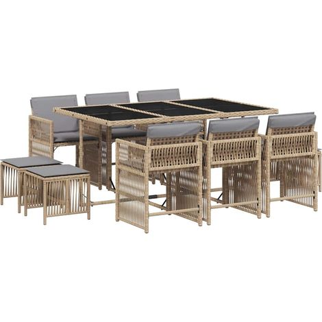 Maison Exclusive - Set Pranzo da Giardino 11 pz con Cuscini Beige Misto Polyrattan (1/5)