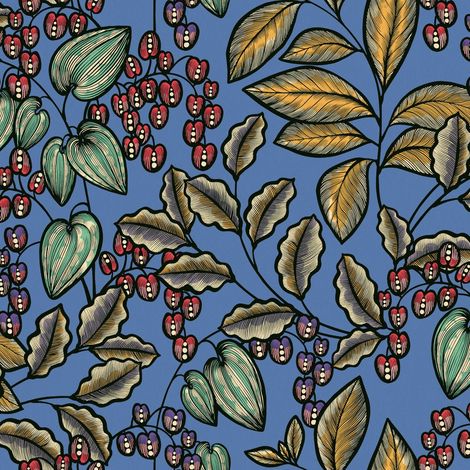 Flowers wallcovering wall Profhome 377541 non-woven wallpaper smooth with floral pattern matt blue yellow red black 5.33 m2 (57 ft2) (1/5)