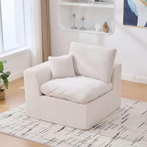 Canapé Moderne Minimaliste en Tissu, Canapé Individuel pour Salon, Fauteuil Doux Et Confortable (avec Coussin), Fauteuil avec Coussin RéGlable, CanapéS De DéTente,Beige (1/5)