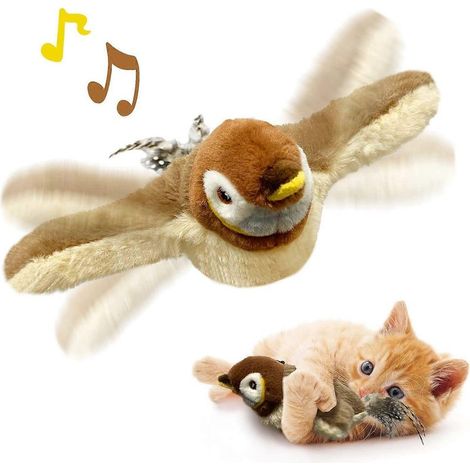 Jouets pour chats, oiseaux à plumes en forme de moineau aux ailes battantes, gazouillis réalistes, jouet interactif pour chatons et exercices pour chatons (1/5)