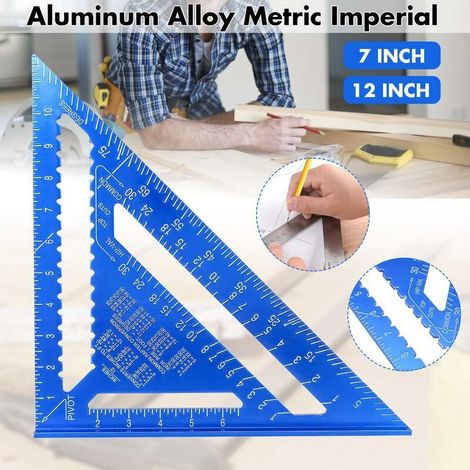 royaluxe -Equerre Menuisier MULTI FONCTIONS 180 mm Metal Aluminium Regle Équerre Trusquin Guide Raport Angle 45 90 Degres Outillage Charpentier Outil Traçage Guidage Menuiserie Bois - Bleu - (1/4)