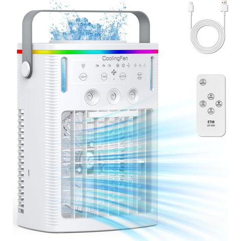 4-in-1-Tragbarer Ventilator mit 1000-ml-Wassertank, Timer, 3 Nebelmodi, 7 Nachtlichtern und USB-Ladefunktion – KZQ (1/5)