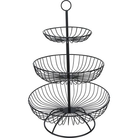Présentoir à fruits moderne à 3 niveaux pour salon, panier de rangement, plateau, vaisselle noire (1/5)