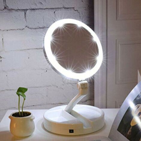 Miroir grossissant, Portable Pliant 1x/10x Grossissant LED Lumineux Miroir de Maquillage Double Face Batteries de Table ou Chargement USB (1/5)