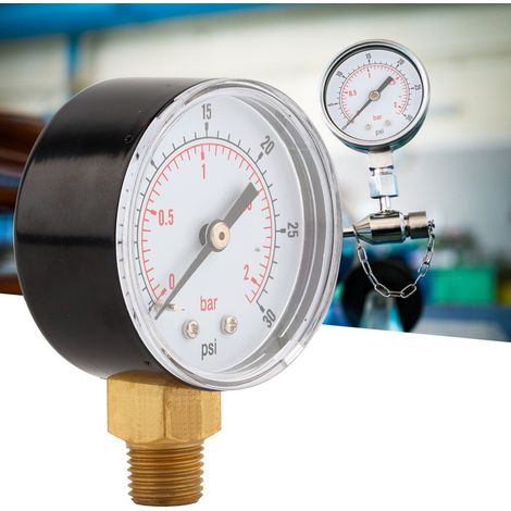 Manomètre 50 mm, filetage laiton 1/4 BSPT pour carburant, air, huile, gaz, eau (0-30 PSI 0-2 Bar) (1/5)