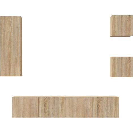 Conjunto de muebles mueble aparador TV televisión salón dormitorio salón 5 piezas roble sonoma madera contrachapada marrón 020024982