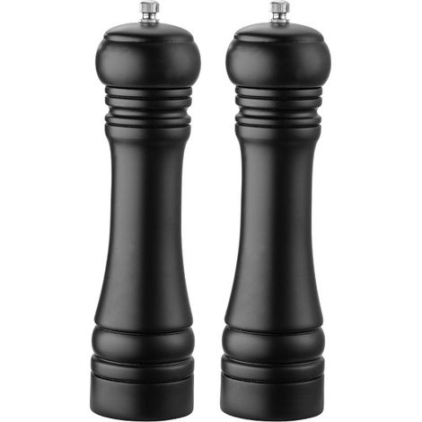 Moulin à épices en bois, lot de 2 moulins à poivre, mécanisme de broyage en céramique, manuel, grand format, 30 cm de hauteur, style classique, noir et blanc