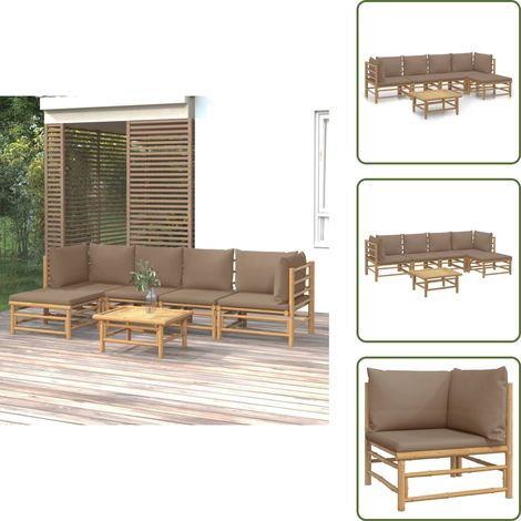 Cojines para sofás - vidaXL Set de muebles de jardín 6 piezas bambú con cojines gris taupé - Muebles de bambú