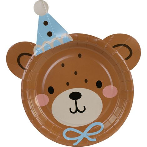 Assiettes en papier à motif tête d'ours en peluche, 21 x 23 cm. 6 pièces. (1/3)