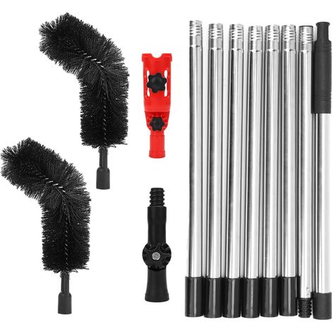Kit d'outils de nettoyage de gouttière de 3,2 m, brosse de nettoyage télescopique, nettoyeur de poteau d'extension, pour enlever les feuilles, les débris et les toiles d'araignée des jardins (1/5)
