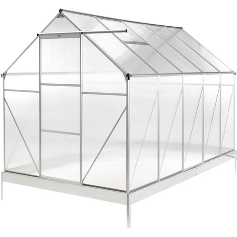 Invernadero grande de jardín con láminas de policarbonato estructura de aluminio puertas correderas protección UV plateado Apulia