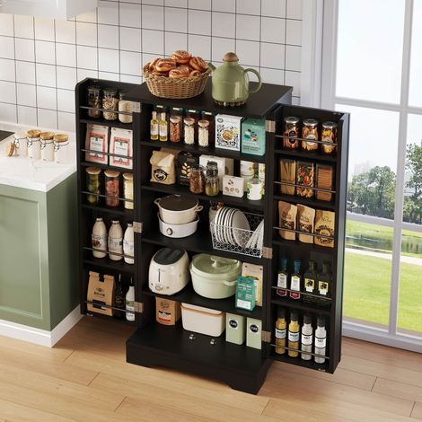 Colonne de Cuisine avec 2 Portes, Étagère Réglable et Éclairage LED, pour Cuisine ou Salle à Manger, 60×40×120 cm (1/5)