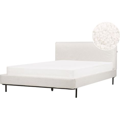 Cama con somier con cabecero moderna tapizado de bouclé blanco crema 140 x 200 cm Corio (1/5)