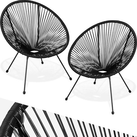Lot de 2 chaises jardin pliantes style acapulco rétro noir en acier (1/5)