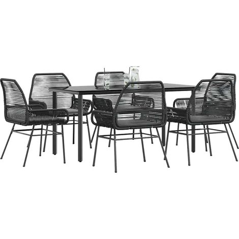 vidaXL Ensemble à manger de jardin coussins 7pcs noir poly rotin verre (1/5)