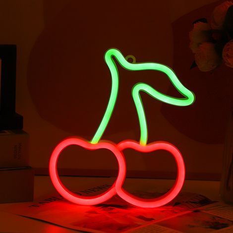 Enseigne lumineuse rouge cerise au néon, néons LED, enseigne lumineuse rouge au néon, applique murale au néon, néon alimenté par USB ou piles (1/5)