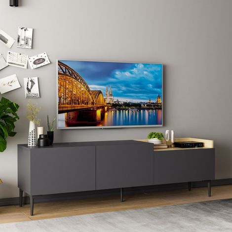 Mueble para TV "Postal", 3 puertas abatibles, 3 compartimentos, 160x37x48h cm, negro antracita (1/5)